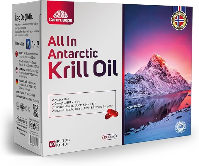 All in Antarctic Krill Oil – Softgel Capsule Supplement with Omega-3 Phospholipids &amp Astaxanthin – Supports Heart Brain Joint Immune &amp Digestive – 60 Softgels