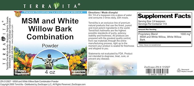MSM and White Willow Bark Combination Powder (4 oz ZIN: 512927) - 3 Pack