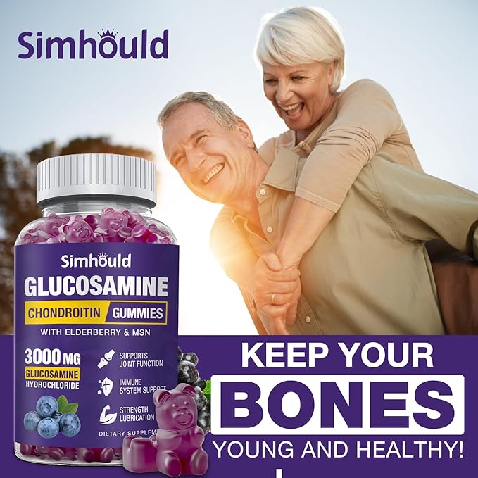 Simhould 2 Packs Glucosamine Chondroitin Gummies - 3000MG Extra Strength Joint Support Supplement with MSM &amp Elderberry Flexibility Antioxidant Immune Support Gummy for Adults Men &amp Women