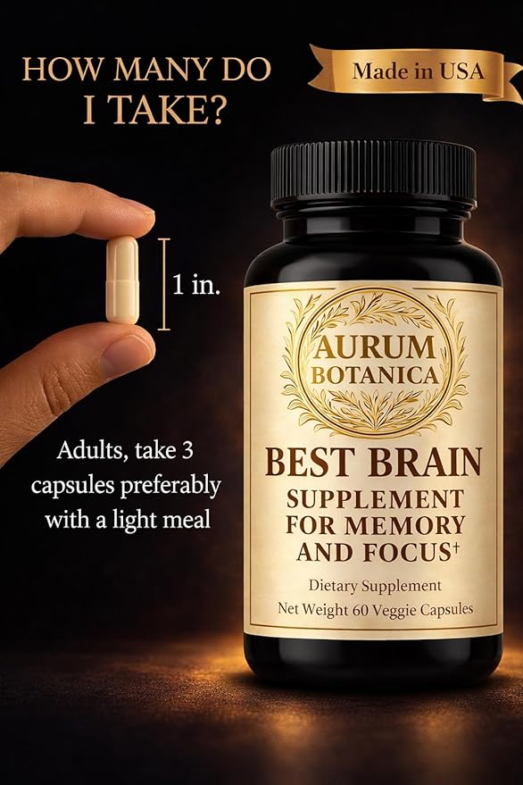 Best Brain Supplement for Memory and Focus - L-Theanine Lion's Main Vitamin B6 B12 D3 Folate L-Tyrosine Bacopa Monnieri Alpha GPC Theacrine 30mg of Natural Caffeine (60 Count)