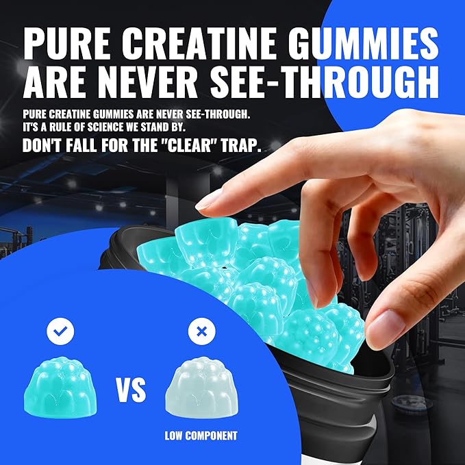 Natures Aid Creatine Monohydrate Gummies (5g) – Pre-Workout Energy &amp Muscle Growth Support for Men &amp Women | Blueberry Electrolyte Gummies (135 Count)