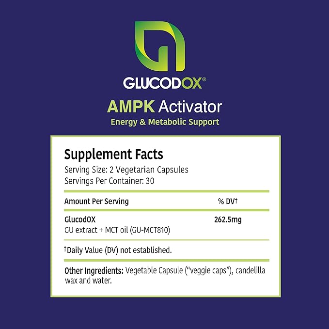 GlucodOX AMPK Activator Supplement – AMPK Enzyme Metabolism Booster Guggul Supplement for Body Management &amp Longevity – Vegan Metabolic Support - 30 Day Supply (60 Capsules)