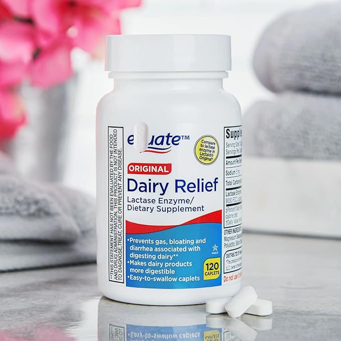 Dairy Relief Caplets Original 120 Count – Lactase Enzyme Supplement for Dairy Digestion Support (Pack of 1)