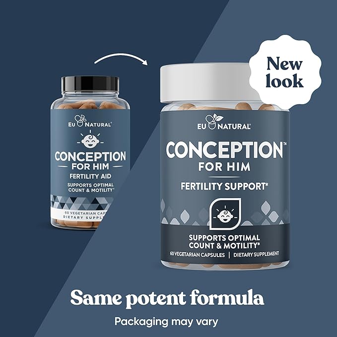 Eu Natural Conception for Him - Male Fertility Supplements with Ashwagandha Folate &amp Zinc - Sperm Count Motility &amp Strength Support - Fertility Support for Men 60 Vegetarian Capsules