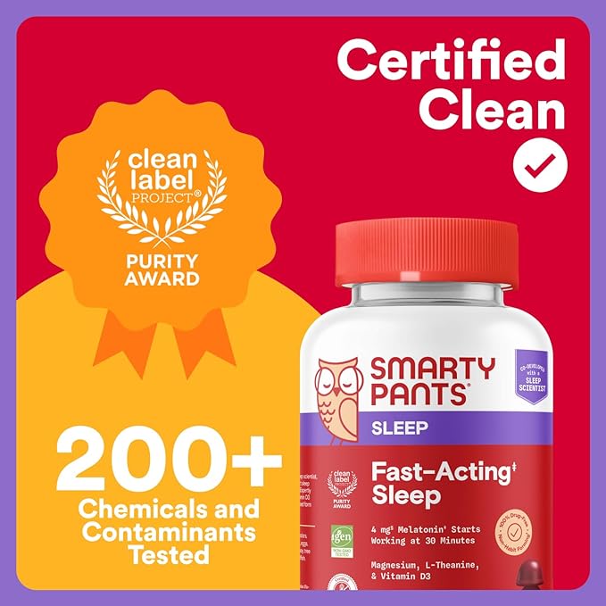 SmartyPants Adult Sleep Gummies with Melatonin: Magnesium &amp L-Theanine Drug-Free Non-Habit Forming Sleep Aid Fast-Acting Blueberry BlackBerry Flavor 60 Count