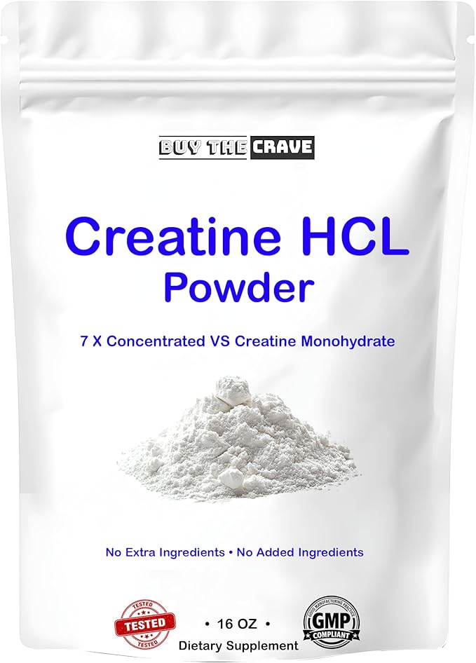 Creatine HCL Powder (16 oz) 1 Ingredient Energy Production Athletic Performance 604 Servings No Bloating Fast Absorption High Solubility Enhanced Strength &amp Endurance (16 oz)
