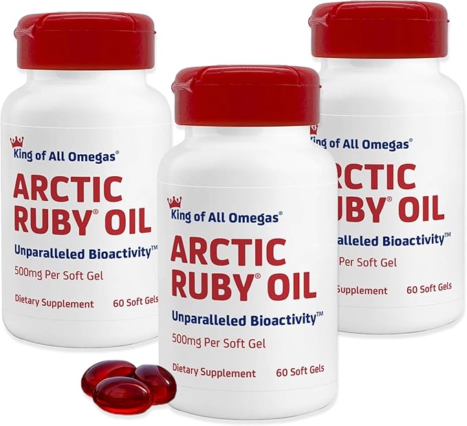 Arctic Ruby Oil - Omega 3 Supplement with Astaxanthin 2mg - Contains Essential Fatty Acids &amp Antioxidants - Supports Heart Brain Eye Skin Joint &amp Immune Health - 60 Softgels (3 Pack)