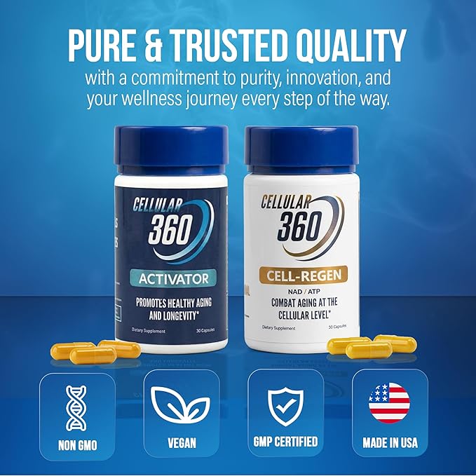 Cellular360 Supplement Bundle – Cell Regen NAD+ ATP Booster and NRF2 Activator with Resveratrol Curcumin Astragalus – Cellular Regeneration and Longevity Support (60 Capsules)