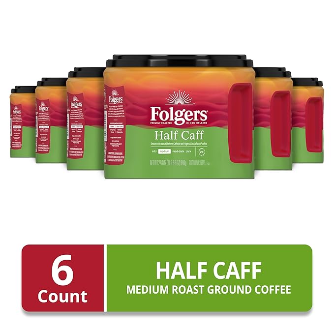 Folgers Half-Caff Medium Roast Ground Coffee 22.6 Ounce (Pack of 6)