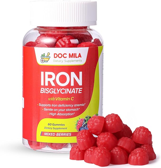 Iron Supplement for Kids and Adults - Iron Bisglycinate Gummies 25mg with Liposomal VIT C - Chelated Iron Supplement for Women and Men - 60 Gummies 1 Month Supply