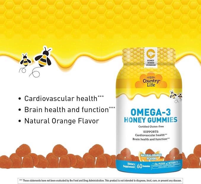 Country Life® Tart Cherry &amp Omega-3 Honey Gummies - Bundle - Non-GMO - Certified Gluten Free
