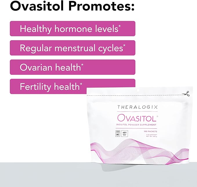 Theralogix Ovasitol Inositol Powder Packets - 90-Day Supply - Myo-Inositol &amp D-Chiro Inositol for Hormone Balance &amp Ovarian Function Support* - NSF Certified - 180 Packets
