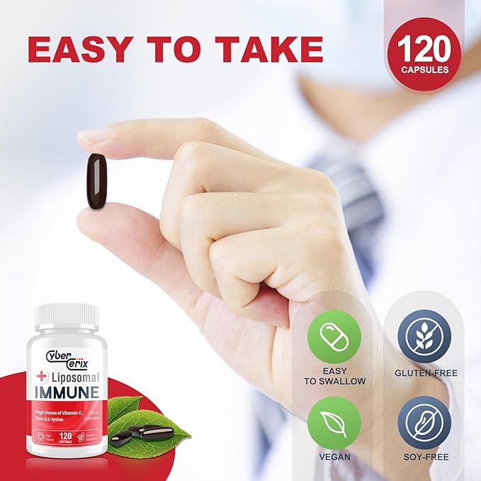 CyberCerix Liposomal Immune Support Supplement for Adults Complex with L-Lysine 1500mg Vitamins Minerals &amp Herbal Extracts Comprehensive Daily Wellness Blend for Men &amp Women - 240 Capsule
