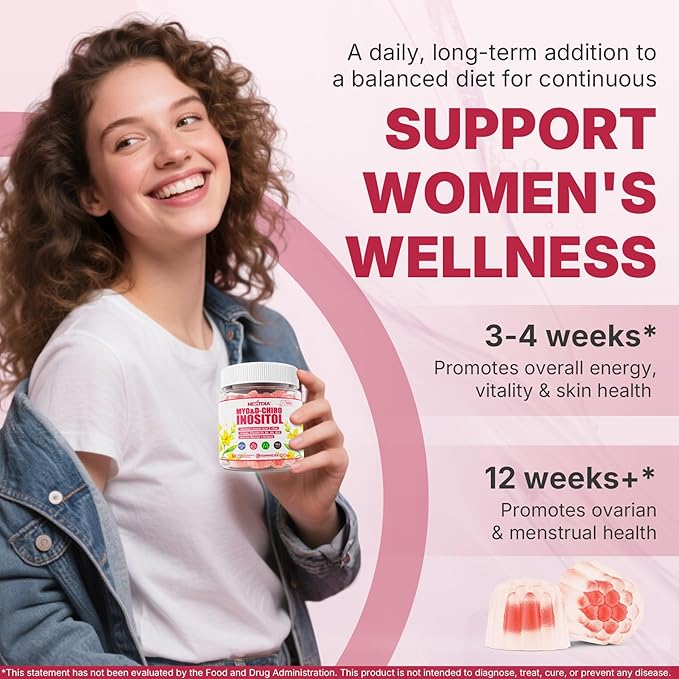 Nextdia Inositol Gummies Supplement with Evening Primrose Oil for Women - 40:1 Ratio Myo-Inositol 2000mg &amp D-Chiro Inositol 50mg with VIT D3 B12 &amp Zinc Sugar-Free for Natural Balance Vegan (