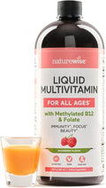 NatureWise Liquid Multivitamin for Women Men of All Ages - Sugar Free Vegan - Vitamins for Energy Levels Beauty Immune Health with Methylated B12 &amp Folate - Non-GMO - 30 fl oz(887 mL)