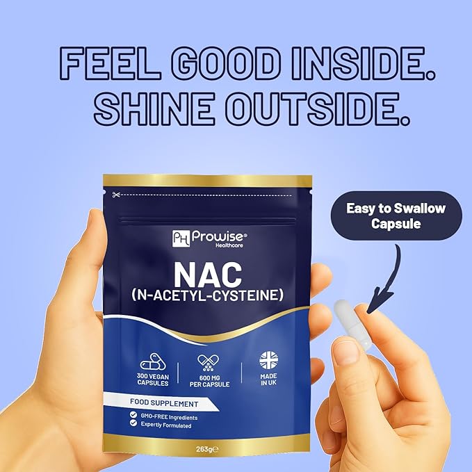 NAC N-Acetyl-Cysteine 600mg | 300 Capsules | Vegan N-Acetyl-Cysteine Nutritional Supplements | High Bioavailability &amp Letter Box Friendly | UK Manufactured by Prowise Healthcare