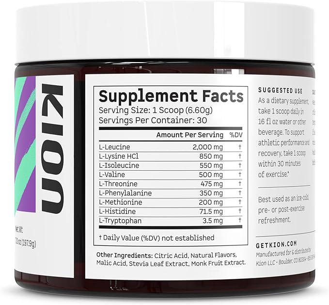 Kion Aminos - Essential Amino Acids Supplement Essential Amino Acids Powder for Muscle Recovery BCAA EAA No Caffeine Amino Acid Powder Essential Amino Energy - 30 Servings Mixed Berry