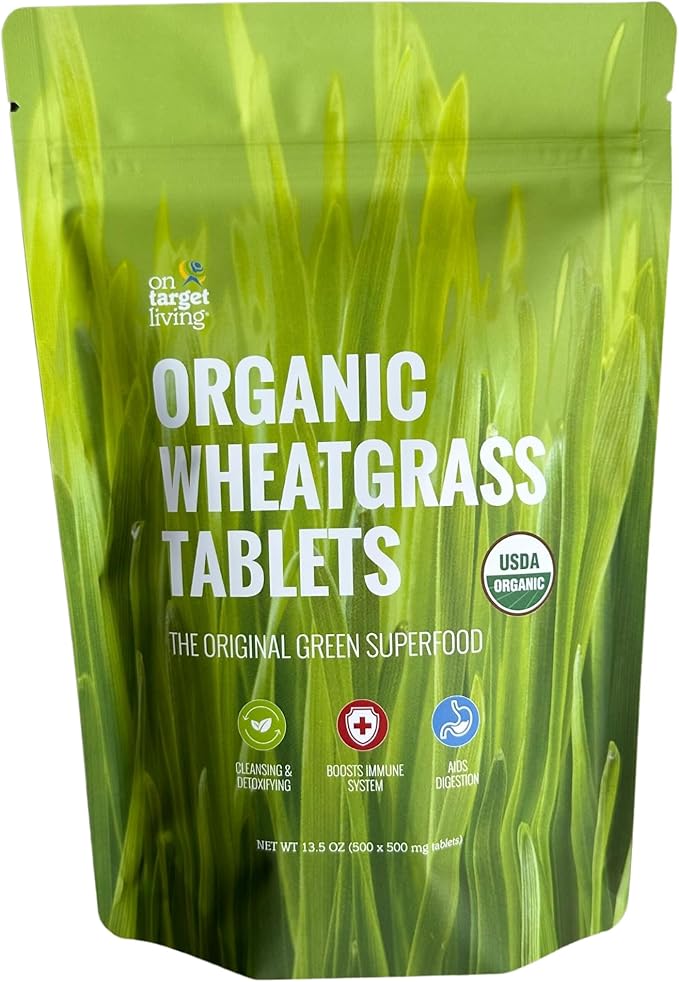 On Target Living Wheatgrass Tablets- 500 Tablets | USDA Organic |