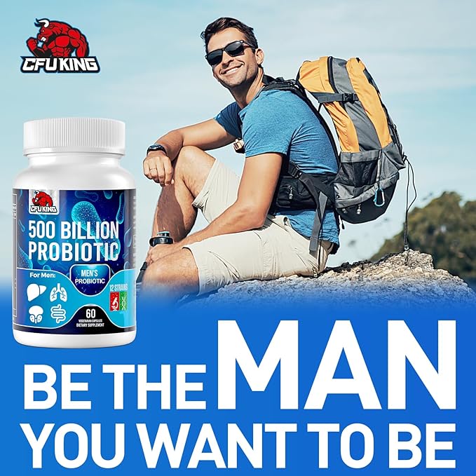 Probiotics for Men 500 Billion CFU &amp 12 Mens Probiotic for Digestive Health + 4 Organic Prebiotic Fiber for Digestive Gut Immune Health Bloating Gas Energy Support Shelf Stable - 60 Capsul