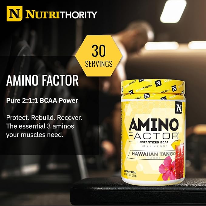 Nutrithority - BCAA Powder Post Workout Recovery Powder with BCAAs Amino Acids L-Isoleucine L-Leucine and L-Valine Improve Muscle Recovery and Hydration Sugar Free (Hawaiian Tango) (30 Servings)