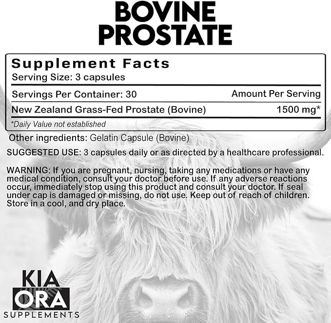 Kia Ora New Zealand Grass-Fed Beef Prostate Supplement | Freeze-Dried Single Ingredient Glandular | Undefatted Whole Organ | No Fillers or Additives | 90 Capsules