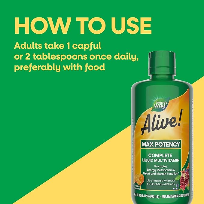 Nature’s Way Alive! Max Potency Complete Liquid Multivitamin Liquid Vitamin Promotes Energy Metabolism Heart &amp Muscle Function* with Vitamins A B C D Multivitamins for Women &amp Men 30.4