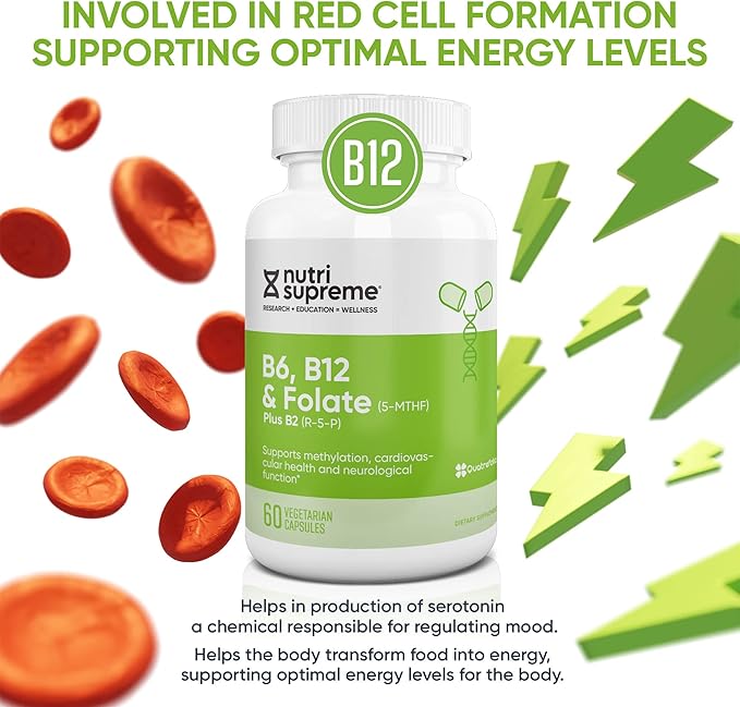 Nutri Supreme Folate with B6 and B12 Helps Maintain Normal Homocysteine Levels and Cardiovascular Health 60 Count Kosher Certified
