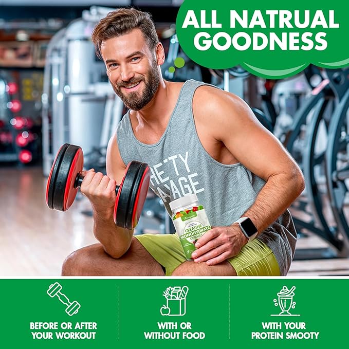 Creatine Monohydrate Gummies - 5g Creatine for Women Men Enhanced Muscle Strength Boost Focus and Endurance Muscle BuilderL-Taurine + Vitamin B12Vegan Gluten-Free 240 Count