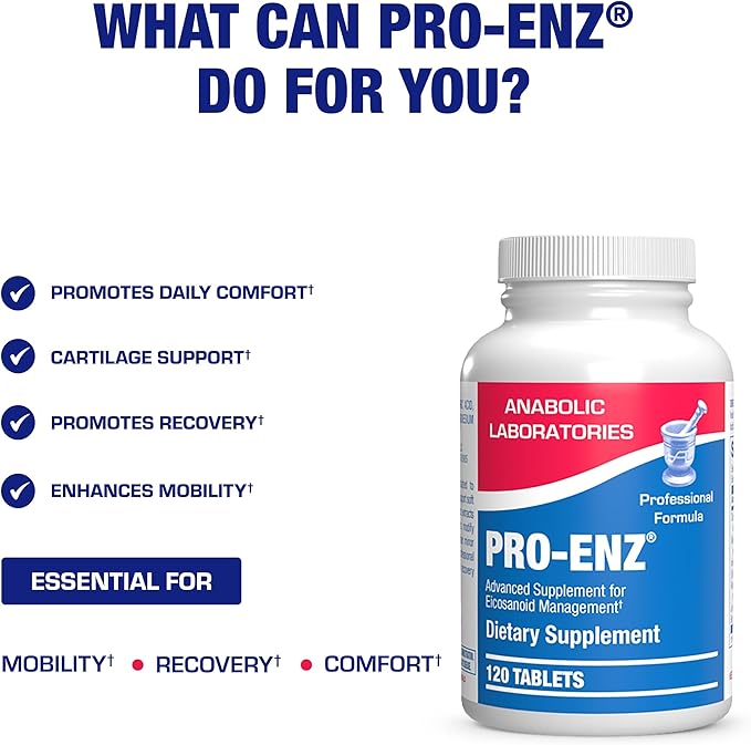 Pro ENZ Joint Support Supplement - Clinical Formula Turmeric Boswellia Supplement for Joint &amp Cartilage Mobility and Comfort Support Plus Eicosanoid Management with Proteolytic Enzymes (120 Servin