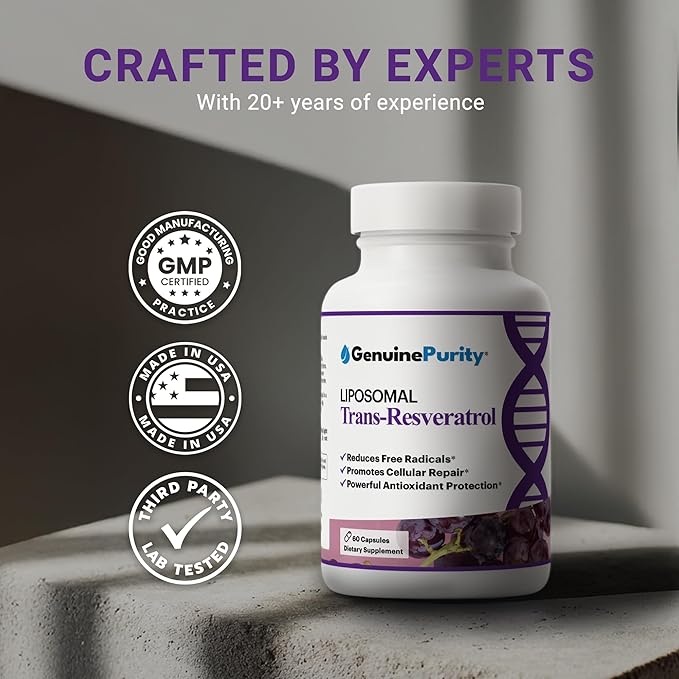 Liposomal Trans Resveratrol 500mg 60 Vegan Capsules to Support Cellular Health Antioxidant Activity &amp Overall Wellness - Non-GMO Trans Resveratrol Supplement for Daily Vitality