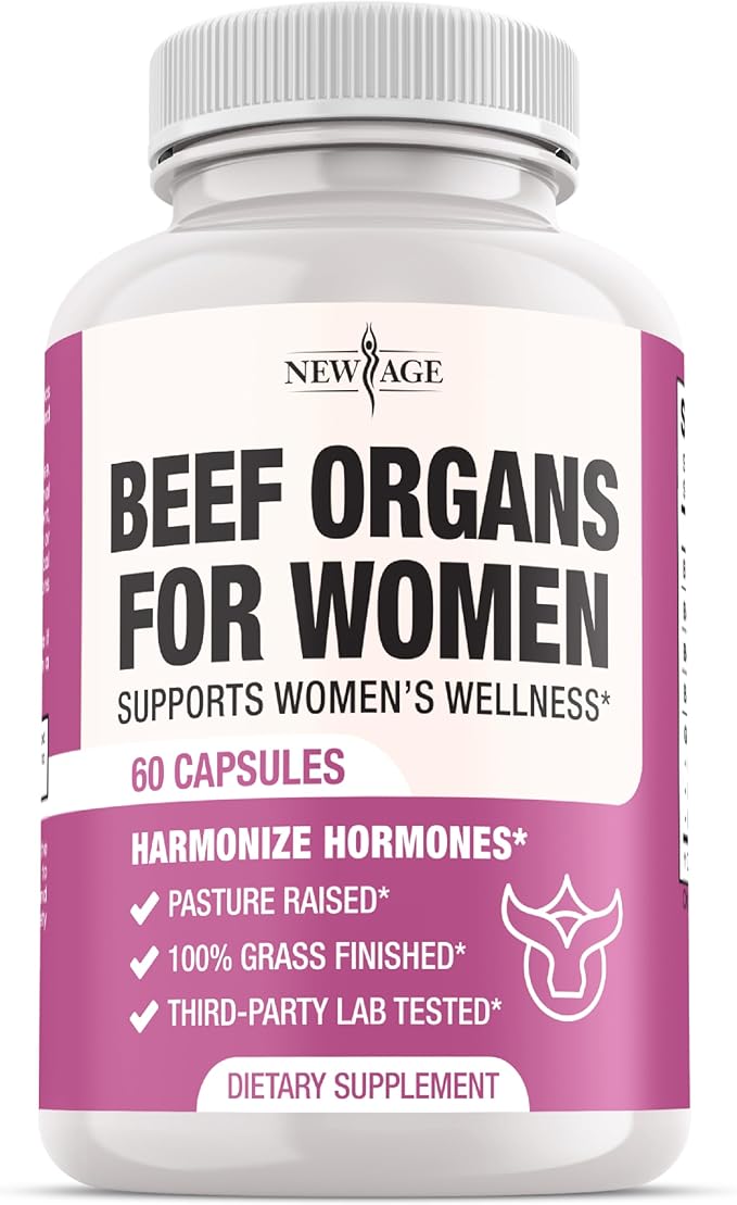 NEW AGE Beef Organ Supplement for Women - Beef Liver Kidney Heart and Uterus Tissue Supports Women's Overall Energy and Health - Pasture Raised Grass Fed - No Fillers - 60 Capsules