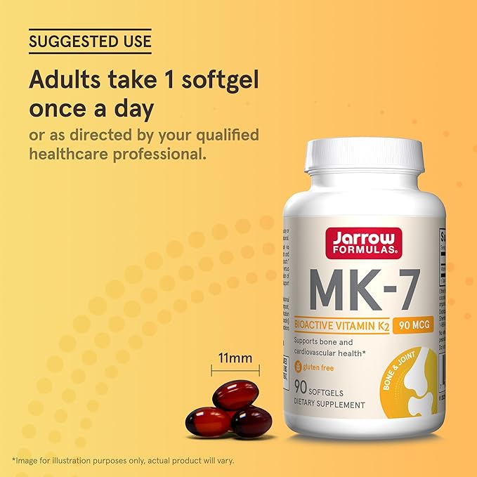 Jarrow Formulas MK-7 90 mcg - Bioactive Form of Vitamin K2-90 Servings (Softgels) - for Bone &amp Cardiovascular Health - Vitamin K2 MK-7 Dietary Supplement - Gluten-Free