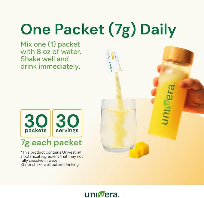 Glucosamine Chondroitin MSM and Univestin All-in-one Joint Support Easy to Carry Mango Flavor (30-Day Supply)