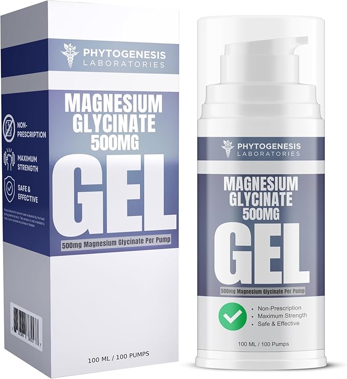 Topical Magnesium Glycinate Gel – 500mg Per Pump – High Absorption Transdermal Formula – Soothes Muscles - Supports Relaxation &amp Sleep – 4oz