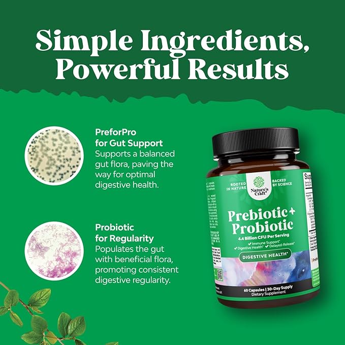 Prebiotics and Probiotics Gut Health Supplement-Super Potent Digestive Health Acidophilus Probiotic Capsules with Men &amp Womens Probiotics &amp Prebiotics for Colon Digestive Support and Immunity