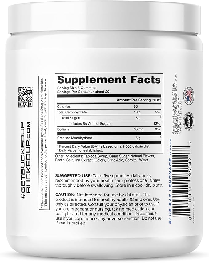 Bucked Up Creatine Gummy Bucks - 5g per Serving - 20 Servings (Blue Blast)