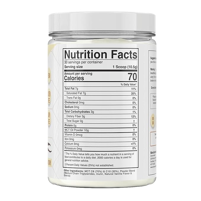 Dr. Colbert MD MCT Oil Powder | French Vanilla Flavor | by Divine Health | Keto Zone | 70% C8 | 30% C10 | 0 Net Carbs | Gluten Free | 30 Day Supply | 315g