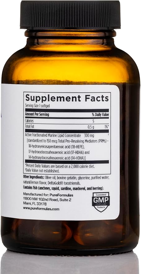 PureFormulas SPM Vital - 3 Active Specialized Pro-Resolving Mediators for Tissue Health &amp Minor Discomfort from SPM Fish Oil - Omega 3 Fatty Acids Supplement Non-GMO 60 Softgels