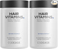 Codeage Hair Vitamins 10000 mcg Biotin Keratin Collagen Vitamin A B12 C D3 E Zinc Turmeric Probiotics Enzymes Inositol - Hair Care Support - Healthy Hair Supplement Pills - 2 Pack