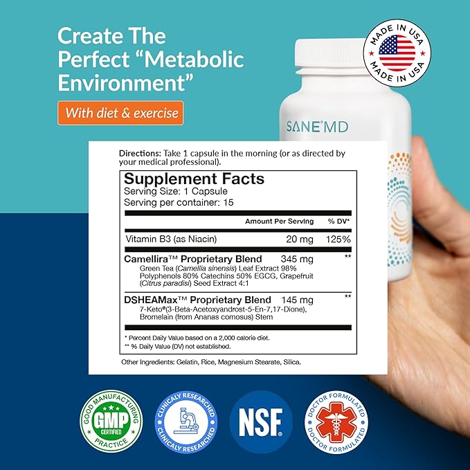 SANE MD Luminae 7-Keto DHEA Supplement – Supports Healthy Metabolic Set-Point &amp Daily Energy – NSF Certified – 15 Capsules