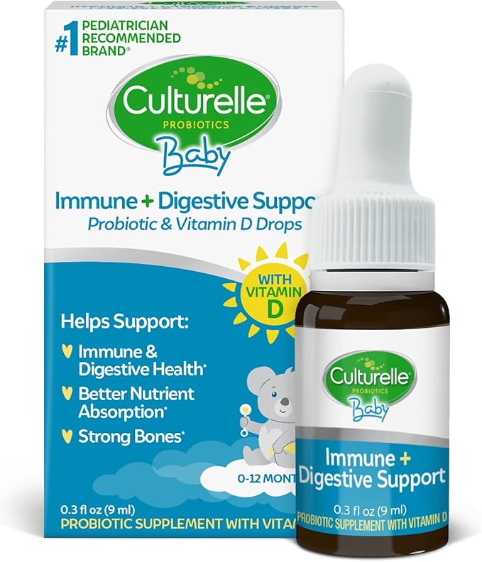 Culturelle Baby Probiotic Drops + Vitamin D Immune &amp Digestive Health Support for Babies Infants &amp Newborns 0-12 Months 30 Day Supply Gluten Free &amp Non-GMO 9ml