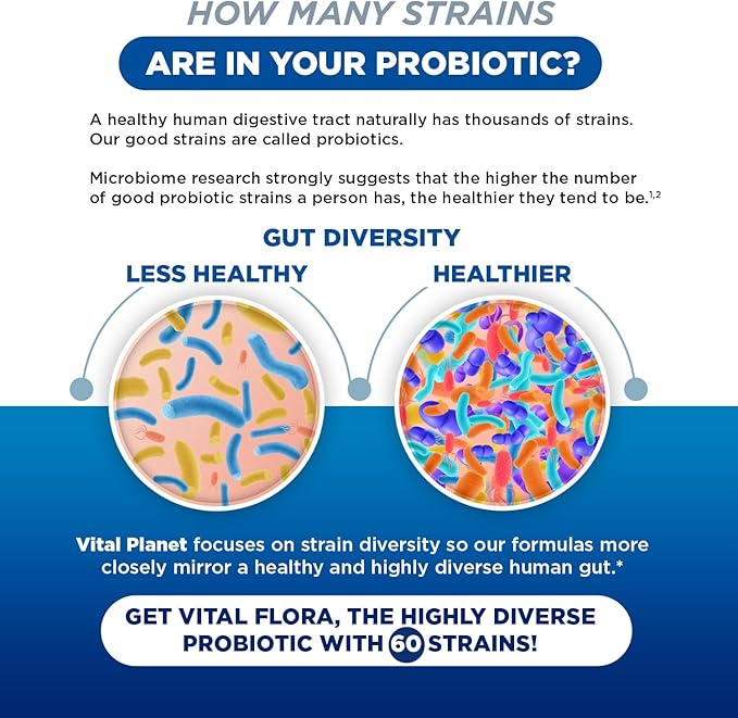 Vital Planet - Vital Flora Probiotics for Women 60 Billion CFU Diverse Strains Daily Shelf Stable Probiotic with Organic Prebiotics for Vaginal Support Immune and Digestive Health 60 Capsules