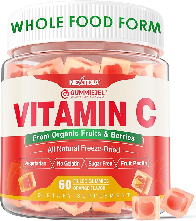Organic Vitamin C Gummies 120mg for Adults Sugar Free Daily Immune Defense Raw Antioxidant 100% Whole Food Chewable Vitamin C Supplement from 1200mg Berries &amp Fruits for Collagen Vegan 60 Co