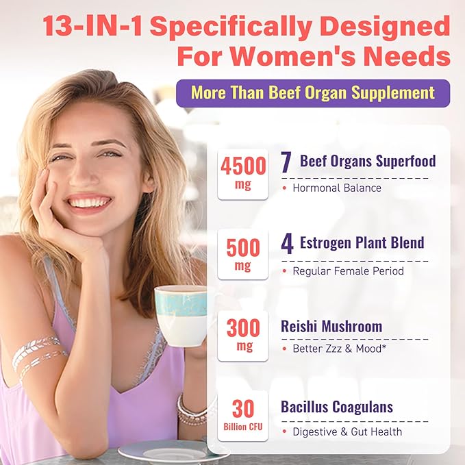 (180 Gummies) Beef Organ Supplement for Women - 5300mg Beef Liver Kidney Uterus &amp 10 More for Hormone Balance Menstruation Energy Immunity Gut &amp Skin Health - 100% Grass Fed &amp Pastu