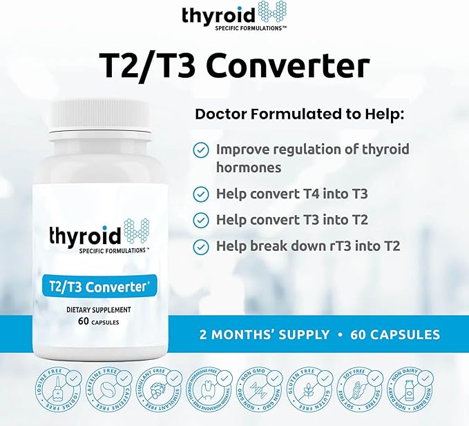 T2 T3 Conversion Booster - Thyroid Hormone Support for Hypothyroidism &amp Hashimoto's - Boost Metabolism &amp Energy - Reduce Reverse T3-60 Caps