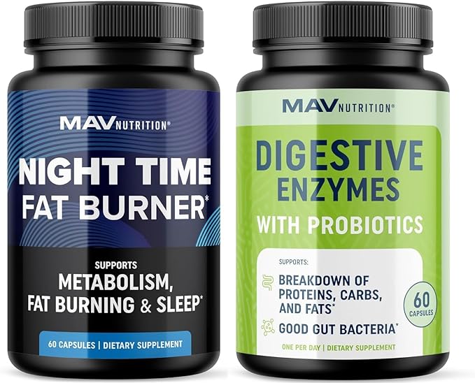 Advanced Digestive Enzymes Complex and Night Time Fat Burner Capsules | Overnight Metabolism Booster for Fat Burning and Gut Health Support | Comprehensive Digestive Wellness Bundle