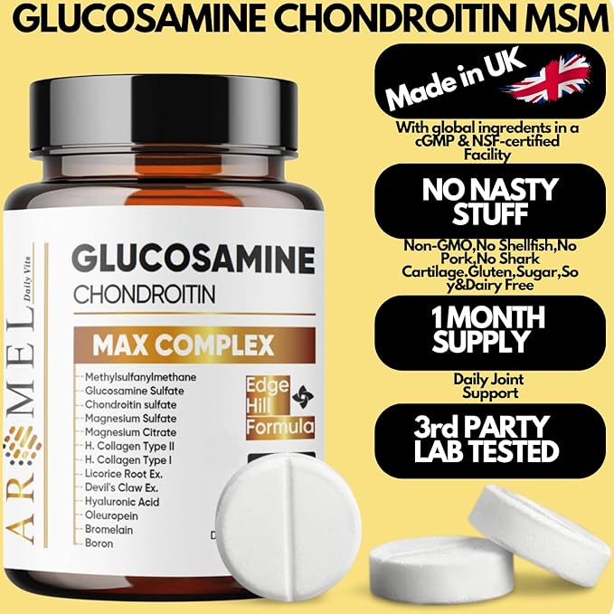 aromel Glucosamine Chondroitin | Turmeric | Msm | Joint Support | Supplement for Relief | 60 Tablets | for | Bones | Back | Knees | Hands