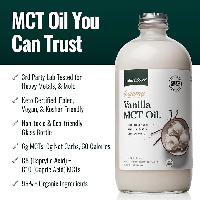 Natural Force Clean Coffee + Creamy Vanilla MCT Oil + Collagen Peptides Bundle – Organic Whole Bean Coffee Flavored MCT Creamer &amp Hydrolyzed Collagen Protein – 12 Oz 16 Oz 11.7 Oz