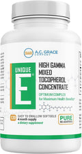 UNIQUE E A.C. Grace Company Mixed Tocopherols 120 Soft Gels Supports Healthy Brain Function General Health and Aging Support All-Natural Vitamin E and Kosher