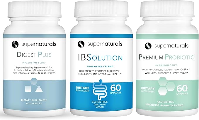 IBSolution Gut Health Super Bundle - Support Digestive Health Premium Probiotics 40 Billion CFU Digest Plus Digestive Enzyme - 60 Count Capsules 3-Pack